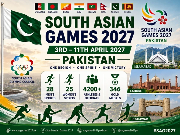 The 14th South Asian Games will be held in Pakistan from April 3 to 11 next year